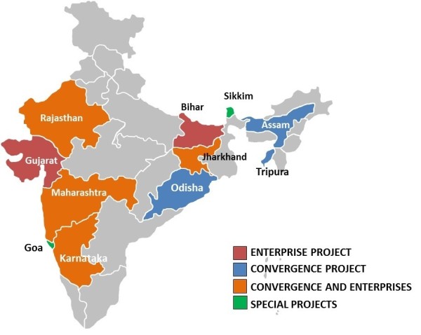 Map depicting partnerships of Kudumbashree-NRO with other States in India